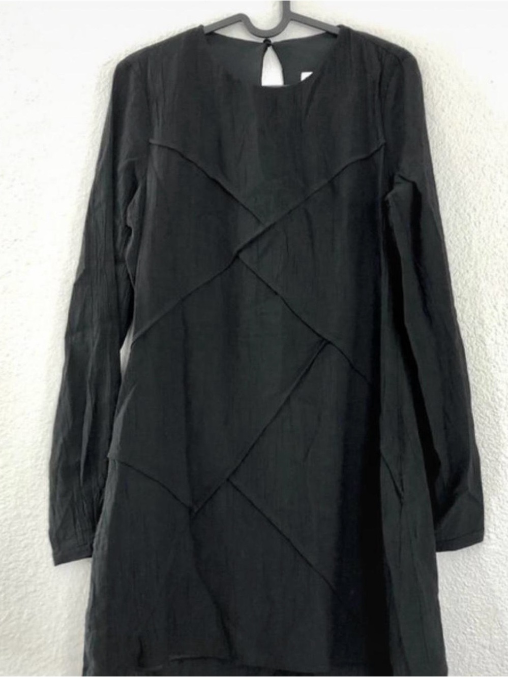 Black Long Sleeve Textured Shift Dress